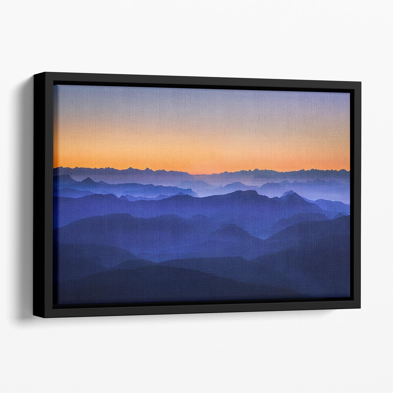 Misty Mountains Floating Framed Canvas featuring vibrant abstract colors in a handcrafted wooden frame, ideal for modern home decor.