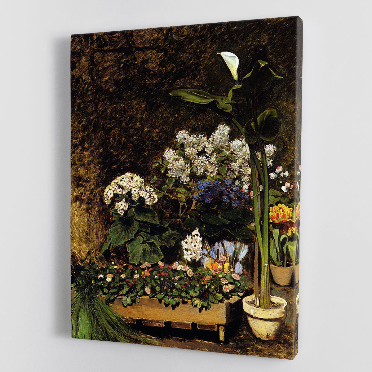 A vibrant canvas print of Mixed Spring Flowers by Renoir, showcasing colorful blossoms in an impressionistic style.