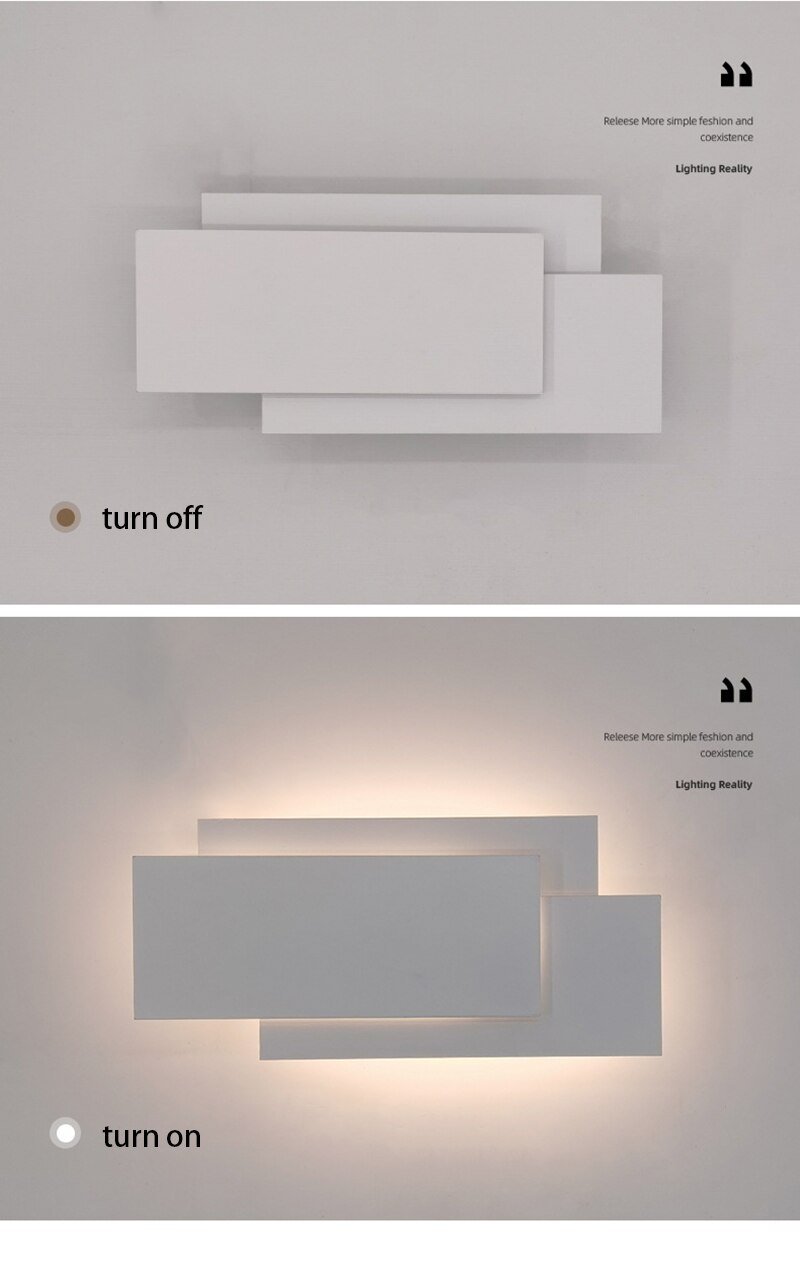 Modern Creativity LED wall lamp in black and white, showcasing its sleek aluminum and acrylic design, perfect for indoor lighting.