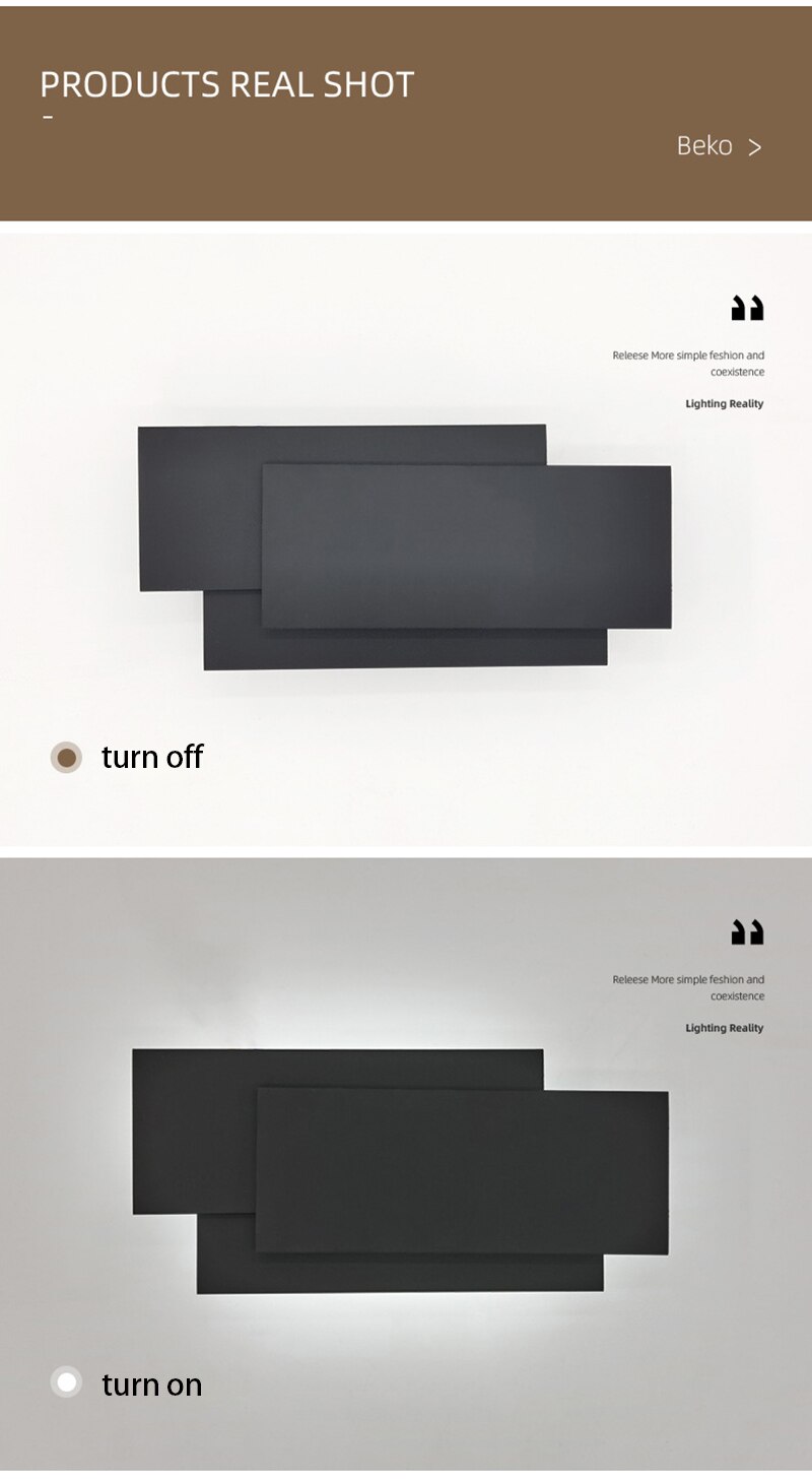 Modern Creativity LED wall lamp in black and white, showcasing its sleek aluminum and acrylic design, perfect for indoor lighting.