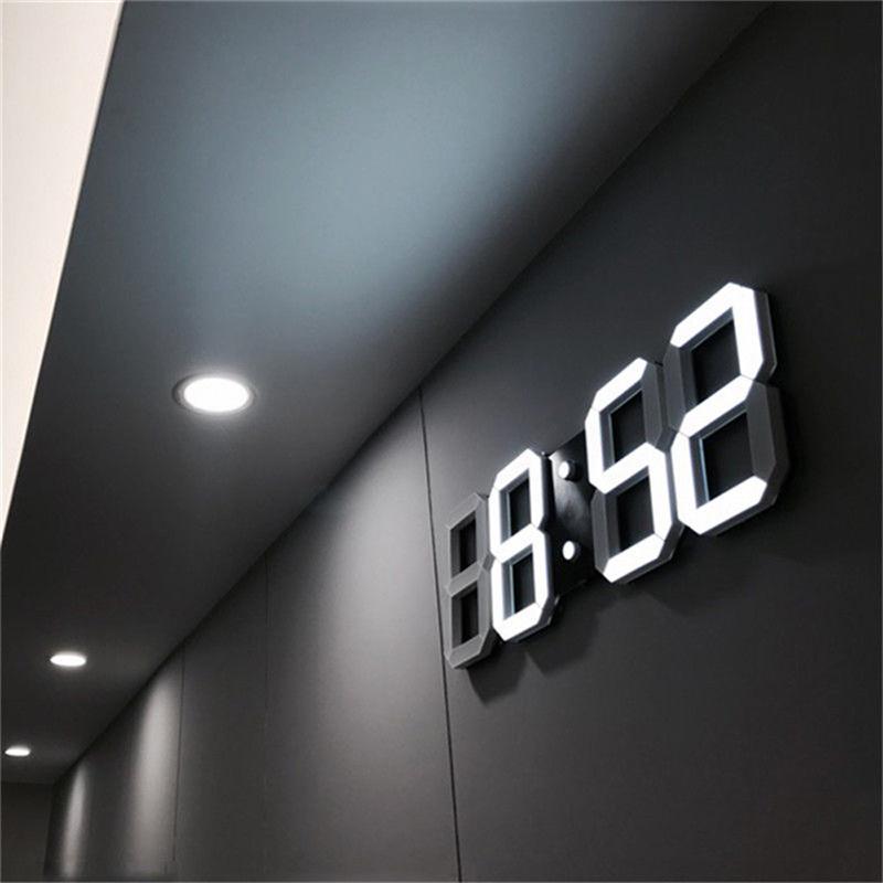 Modern Design 3D LED Wall Clock with digital display in various colors, suitable for home and office decor.