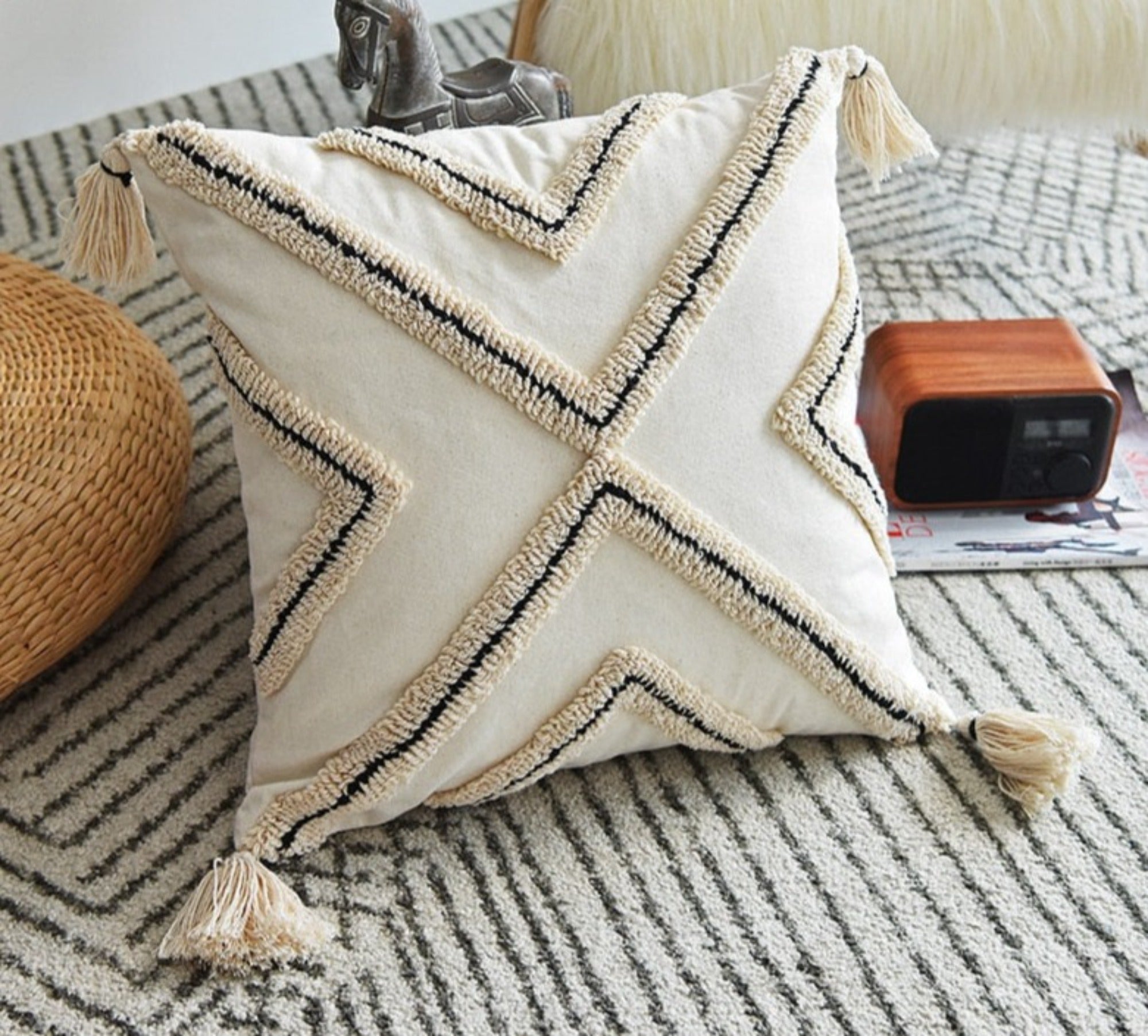 Modern Geometric Cushion Cover showcasing a stylish design in soft cotton fabric, perfect for home decor.