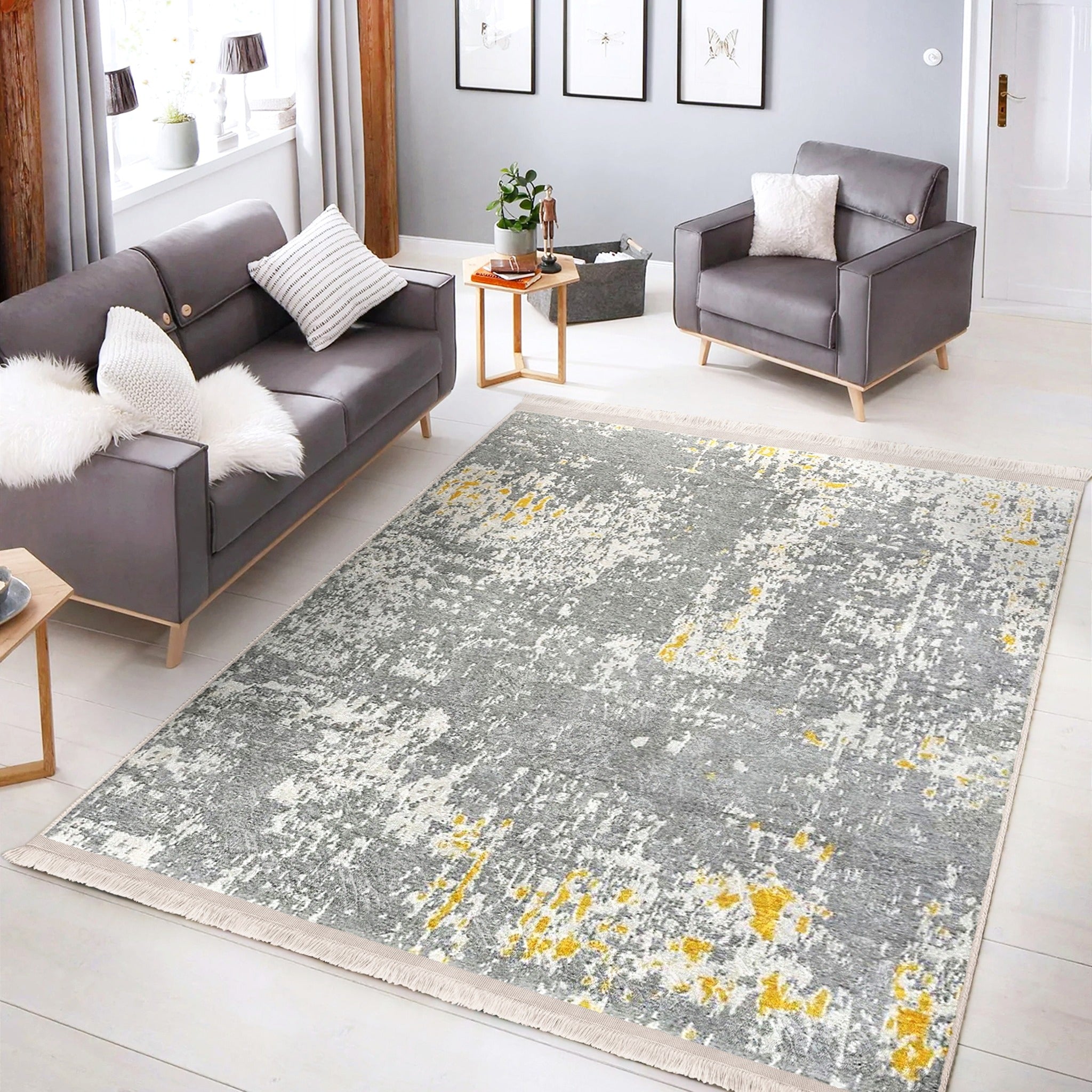 Modern Home Decorative Washable Area Rug featuring elegant fringes and a non-slip base, perfect for enhancing home decor.