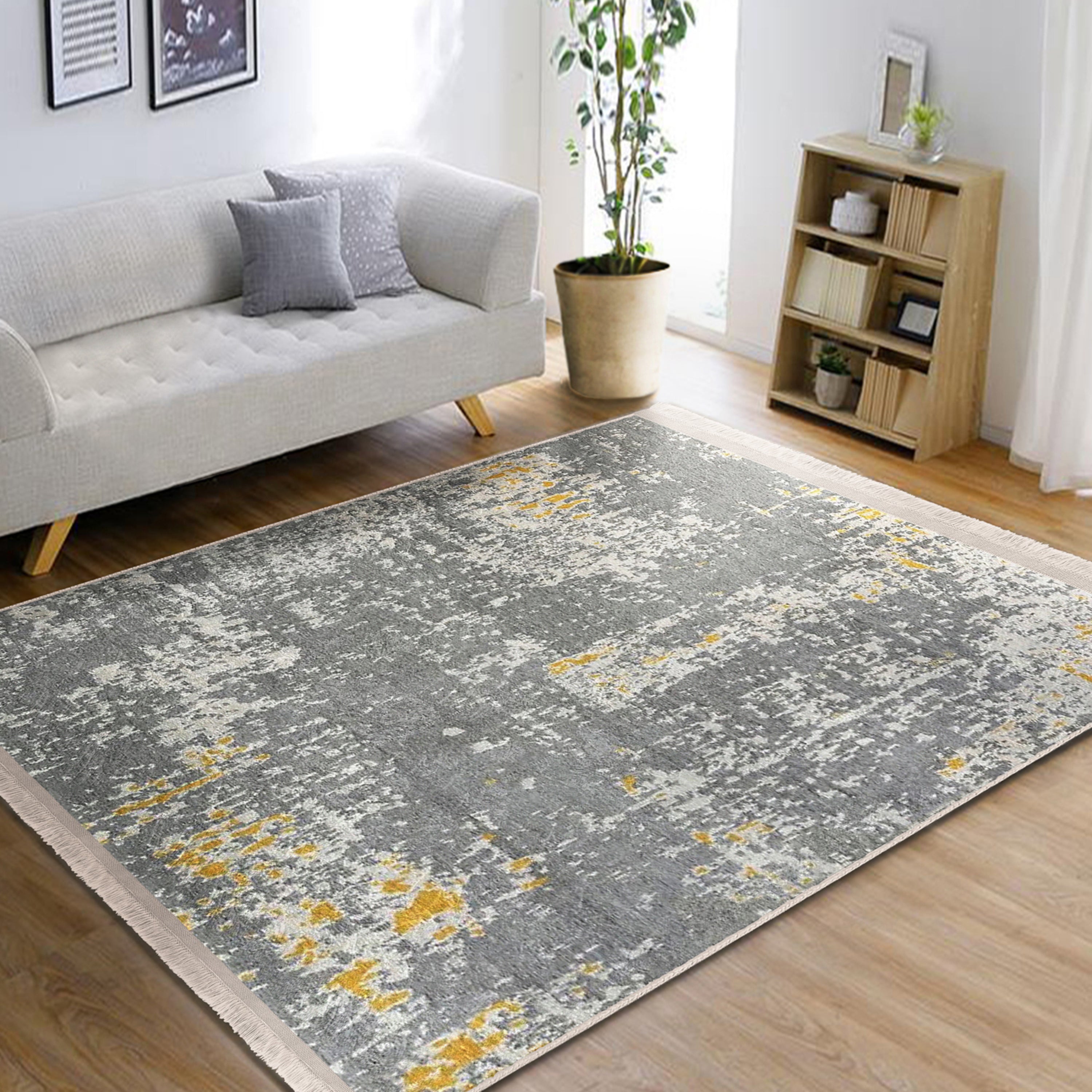 Modern Home Decorative Washable Area Rug featuring elegant fringes and a non-slip base, perfect for enhancing home decor.