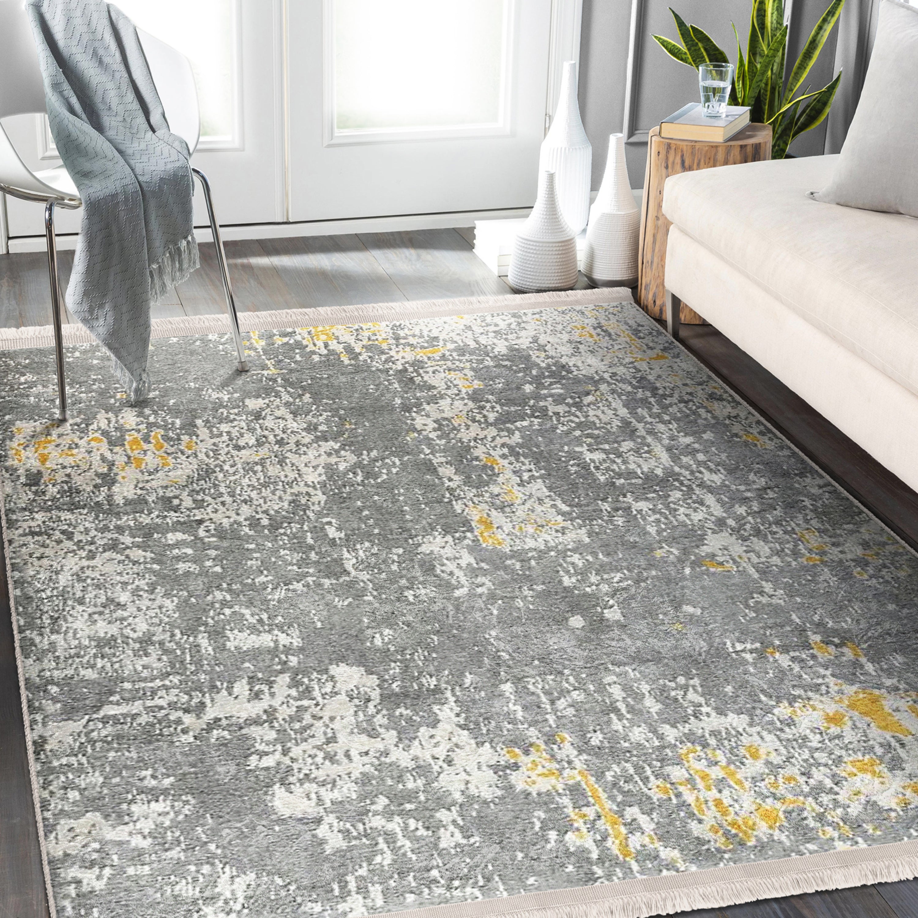 Modern Home Decorative Washable Area Rug featuring elegant fringes and a non-slip base, perfect for enhancing home decor.