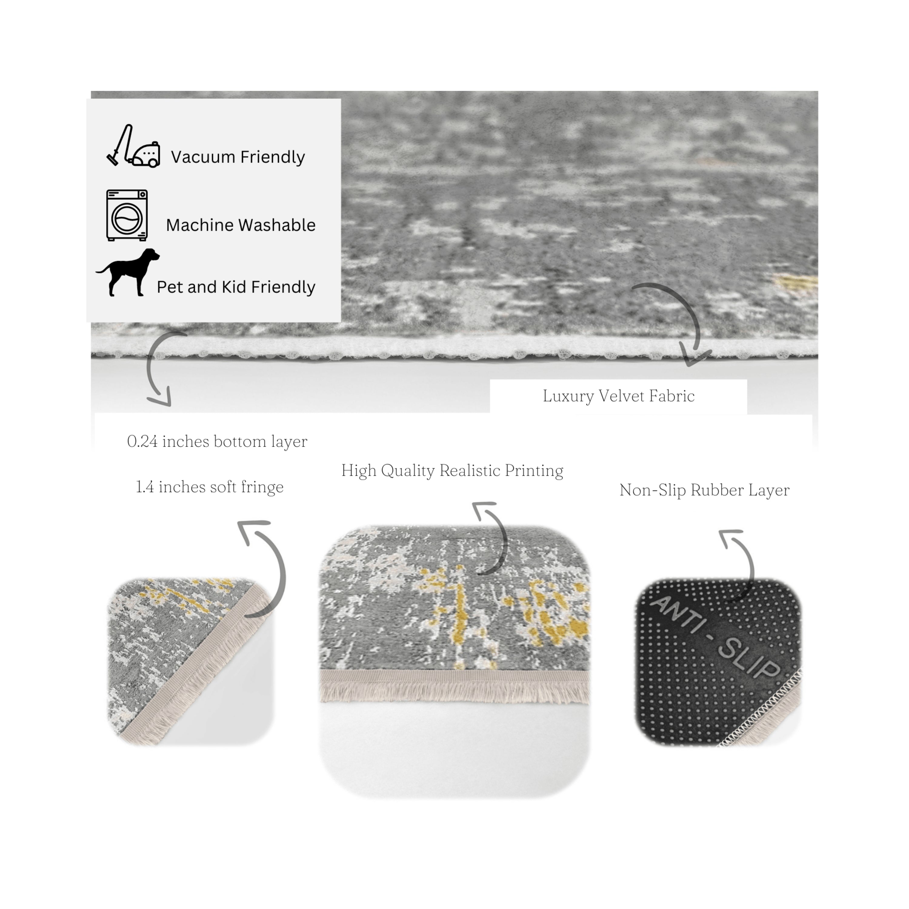 Modern Home Decorative Washable Area Rug featuring elegant fringes and a non-slip base, perfect for enhancing home decor.