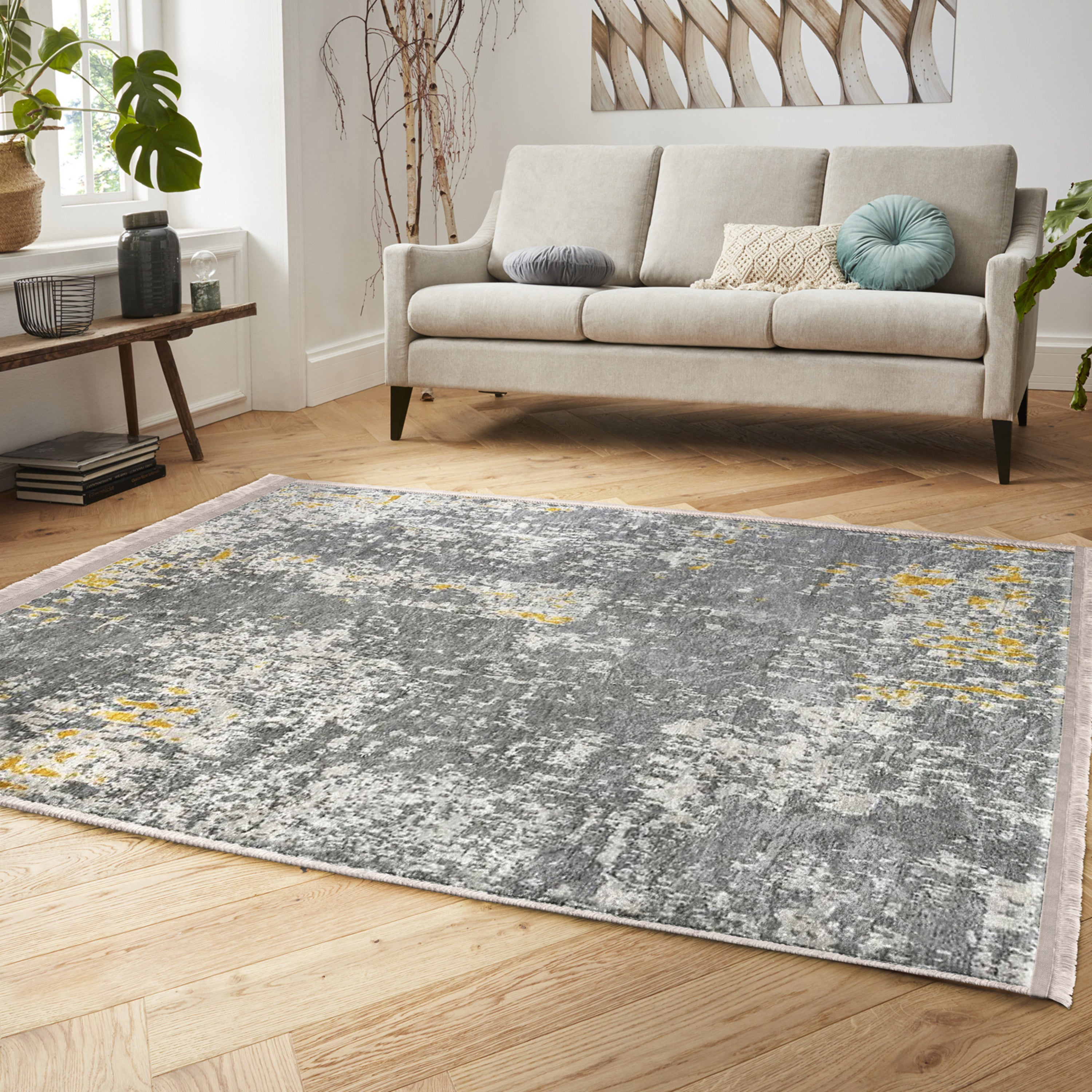 Modern Home Decorative Washable Area Rug featuring elegant fringes and a non-slip base, perfect for enhancing home decor.