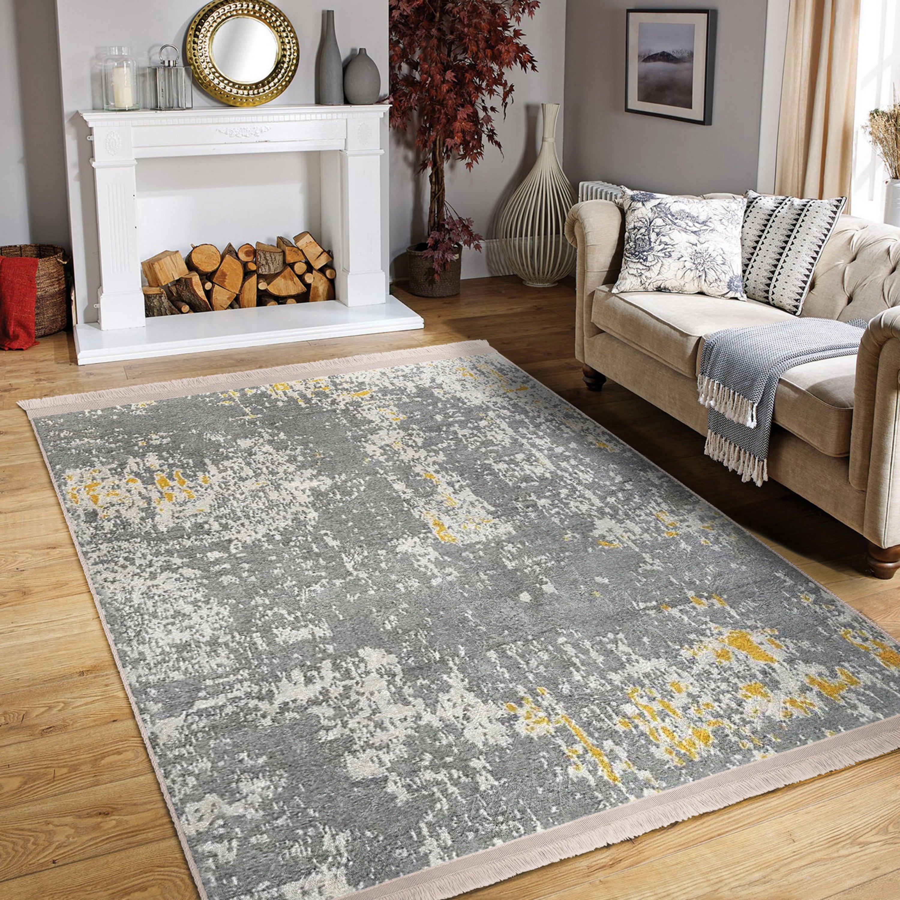 Modern Home Decorative Washable Area Rug featuring elegant fringes and a non-slip base, perfect for enhancing home decor.