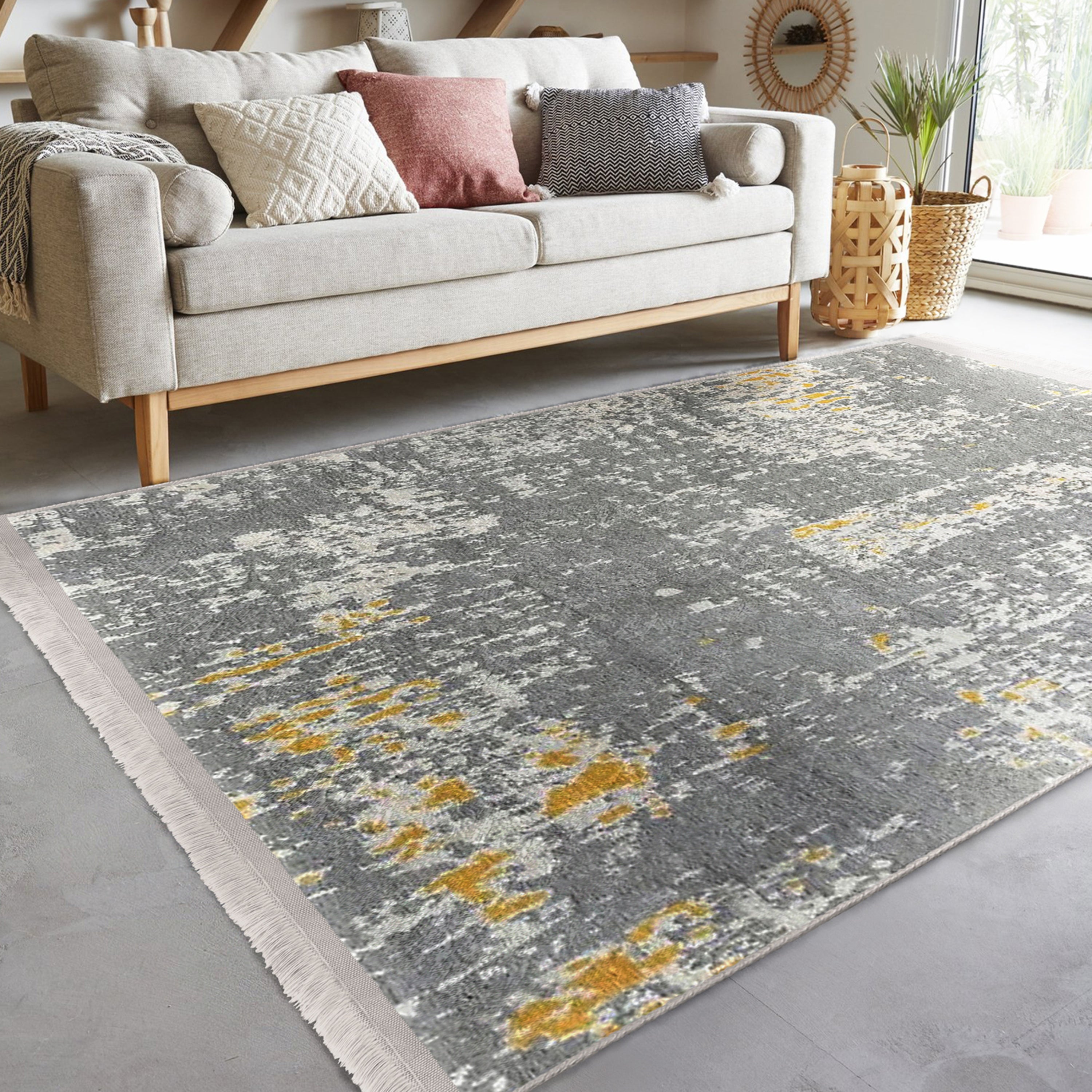 Modern Home Decorative Washable Area Rug featuring elegant fringes and a non-slip base, perfect for enhancing home decor.