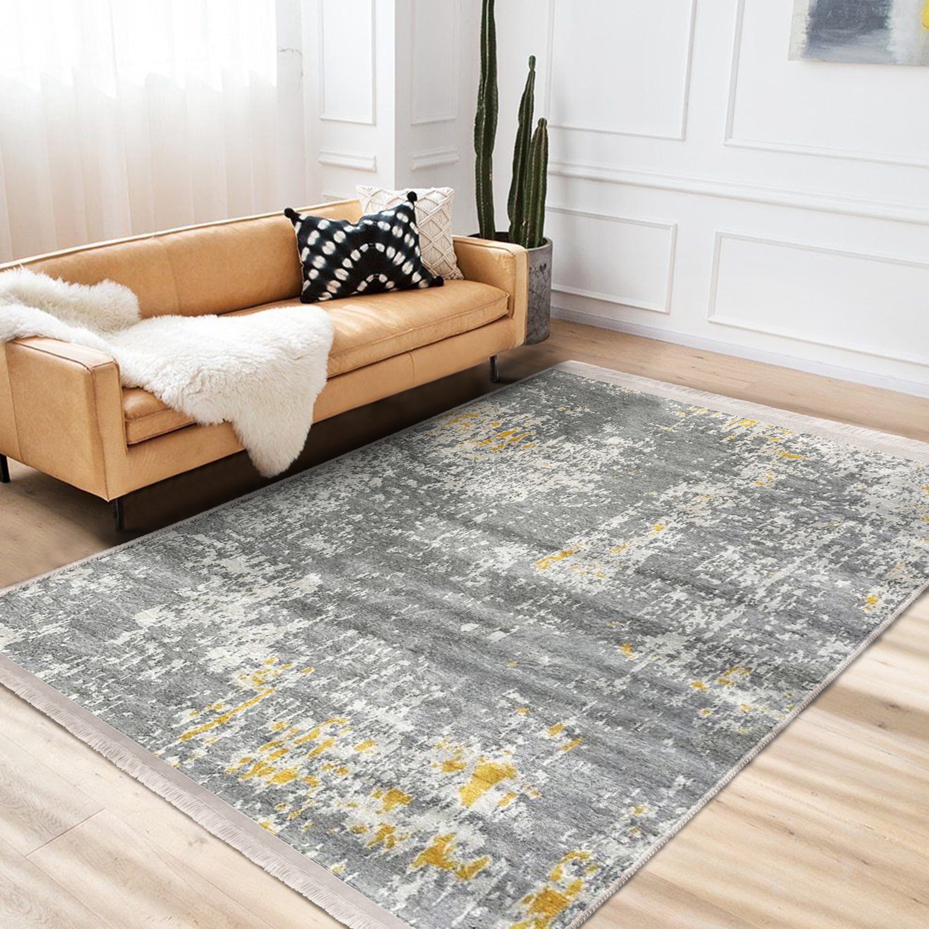 Modern Home Decorative Washable Area Rug featuring elegant fringes and a non-slip base, perfect for enhancing home decor.