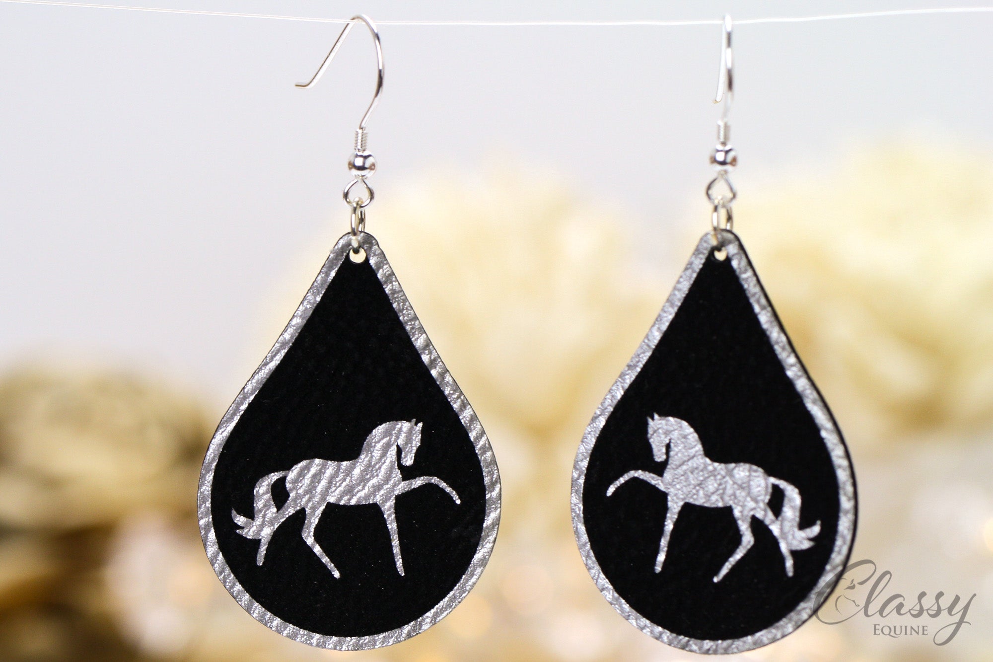 Modern Horse Teardrop Dangle Earrings in multiple colors, featuring lightweight faux leather and sterling silver accents.