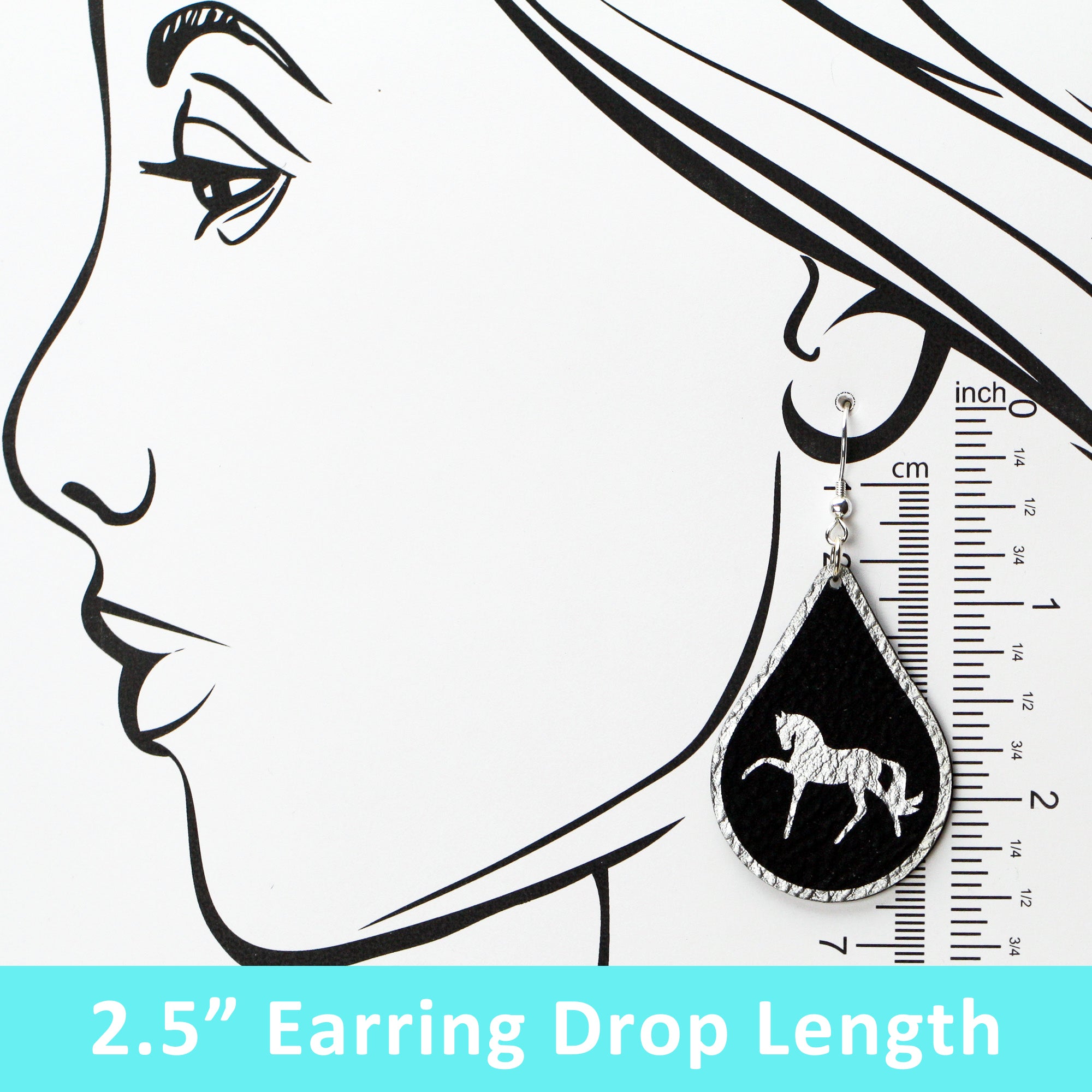 Modern Horse Teardrop Dangle Earrings in multiple colors, featuring lightweight faux leather and sterling silver accents.