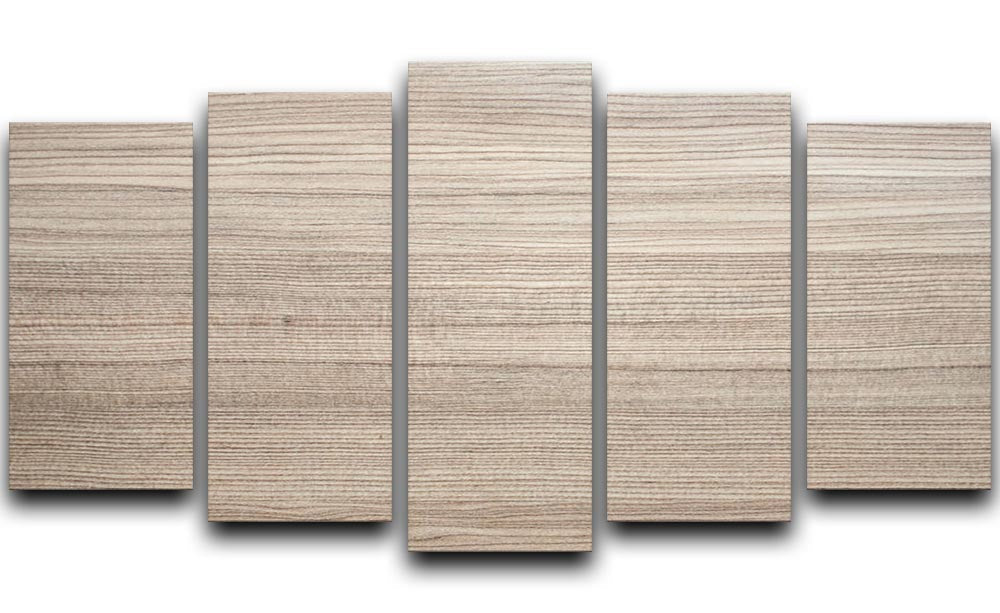 Modern wood texture artwork displayed in a 5-split panel canvas format, showcasing a cohesive design with natural tones.