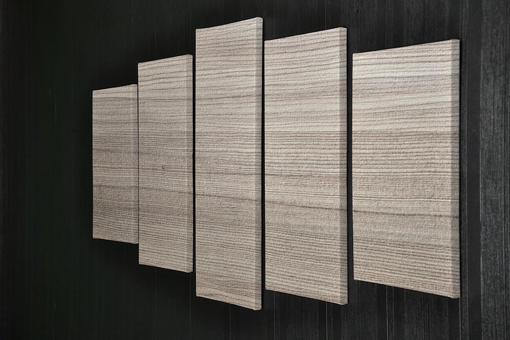 Modern wood texture artwork displayed in a 5-split panel canvas format, showcasing a cohesive design with natural tones.