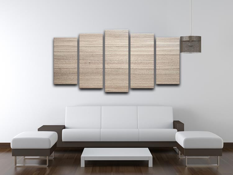 Modern wood texture artwork displayed in a 5-split panel canvas format, showcasing a cohesive design with natural tones.