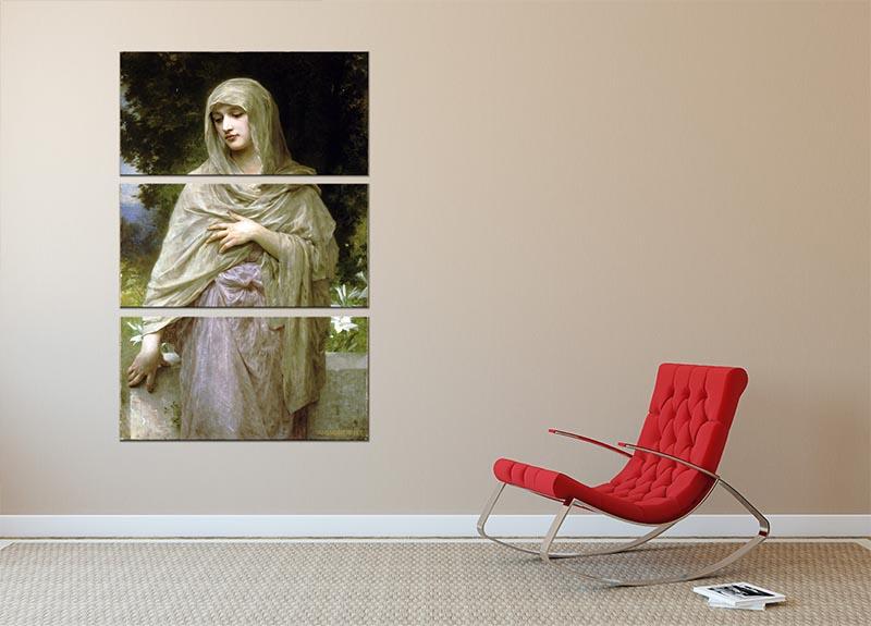 Modestie By Bouguereau 3 Split Panel Canvas Print showcasing three elegant panels with intricate details.