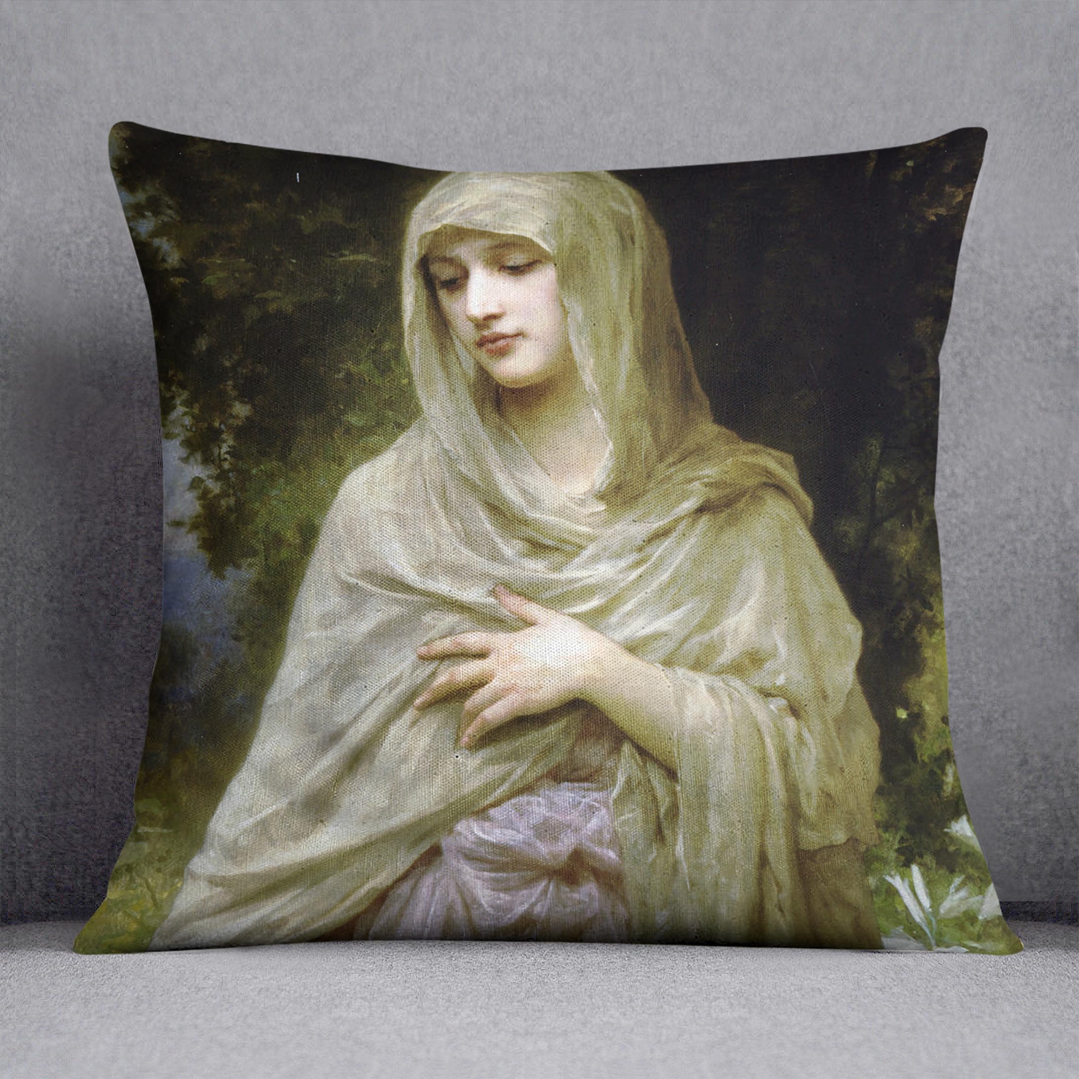 Modestie By Bouguereau Cushion featuring vibrant abstract designs on luxurious vegan faux suede, perfect for home decor.