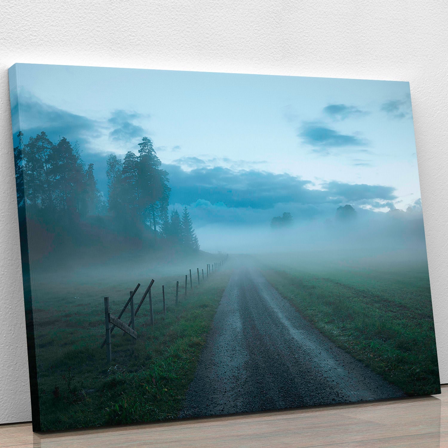 Moody Road Canvas Print featuring a serene landscape with vibrant colors, perfect for home or office decor.
