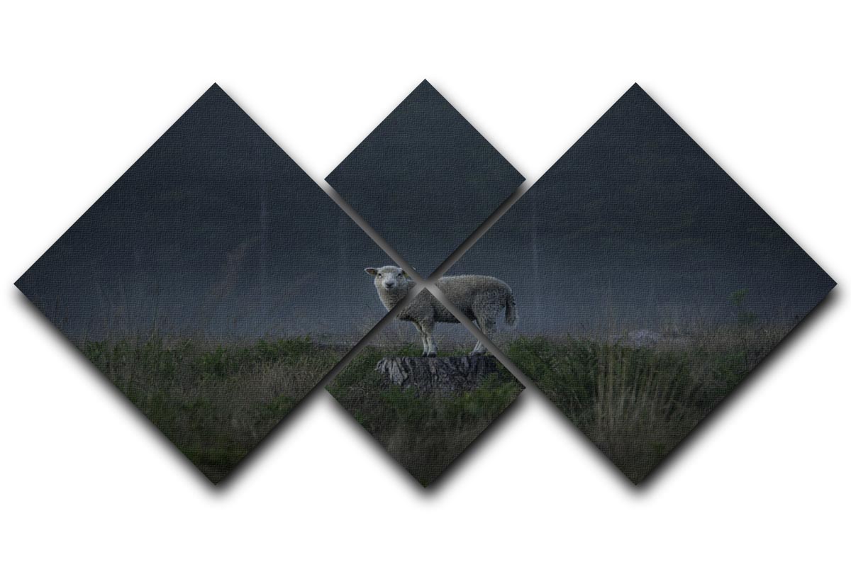 Moody Sheep 4 Square Multi Panel Canvas artwork featuring four individual panels showcasing sheep in a serene, atmospheric setting.
