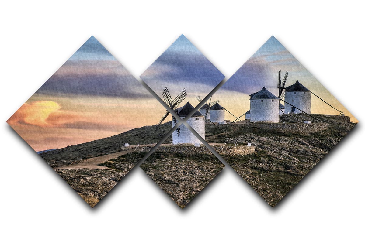 Molinos Al Viento 4 Square Multi Panel Canvas artwork featuring vibrant colors and intricate design, perfect for home decor.