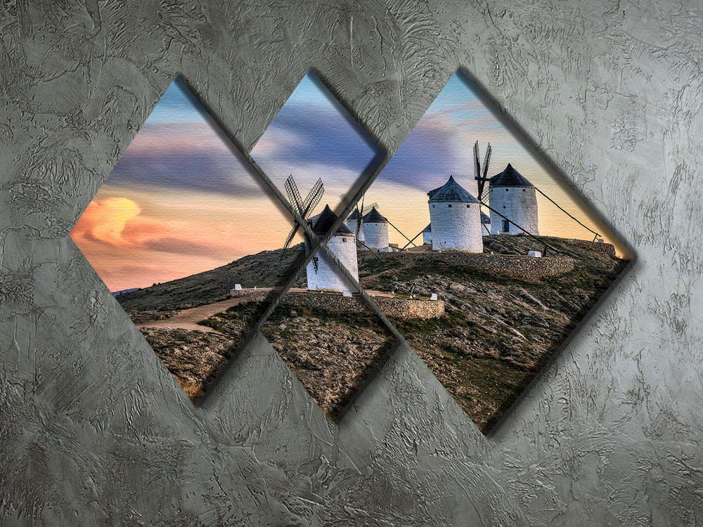 Molinos Al Viento 4 Square Multi Panel Canvas artwork featuring vibrant colors and intricate design, perfect for home decor.
