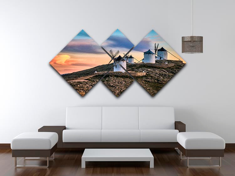 Molinos Al Viento 4 Square Multi Panel Canvas artwork featuring vibrant colors and intricate design, perfect for home decor.