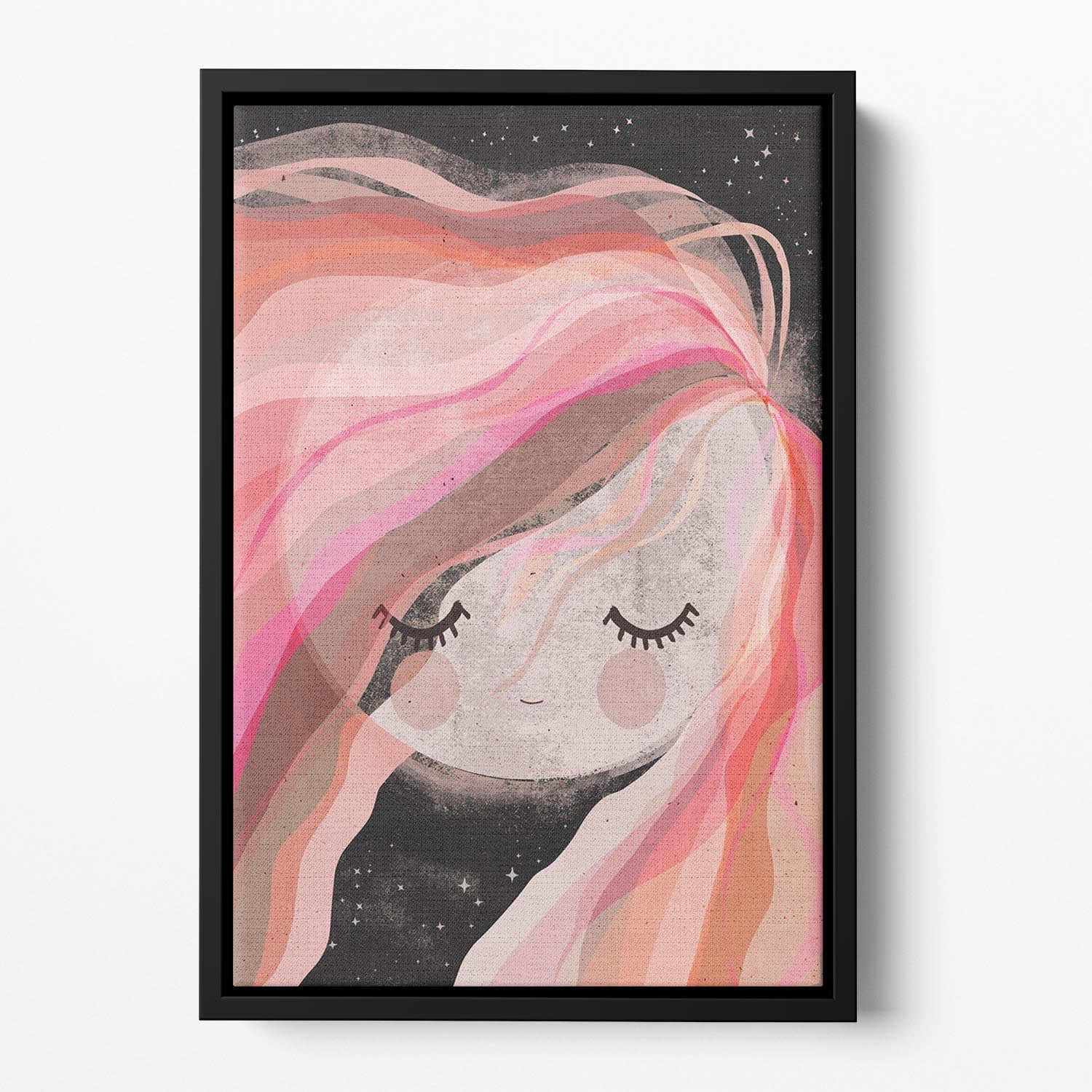Moon Girl Floating Framed Canvas featuring vibrant abstract art in a handcrafted wooden frame, creating a modern and elegant wall decor piece.