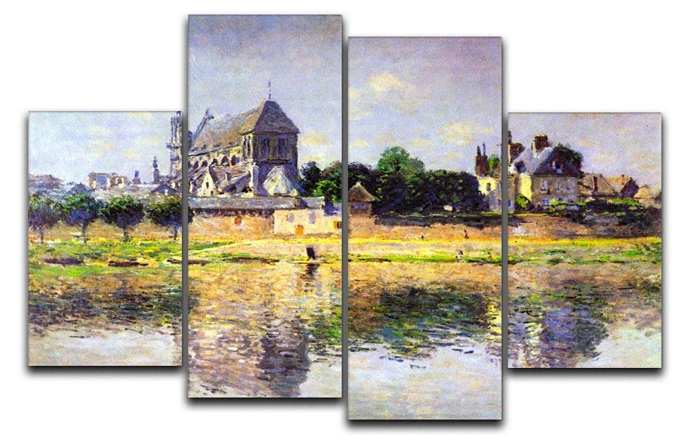 Monet's Garden in Vetheuil artwork displayed as a 4 split panel canvas, showcasing vibrant colors and intricate details.