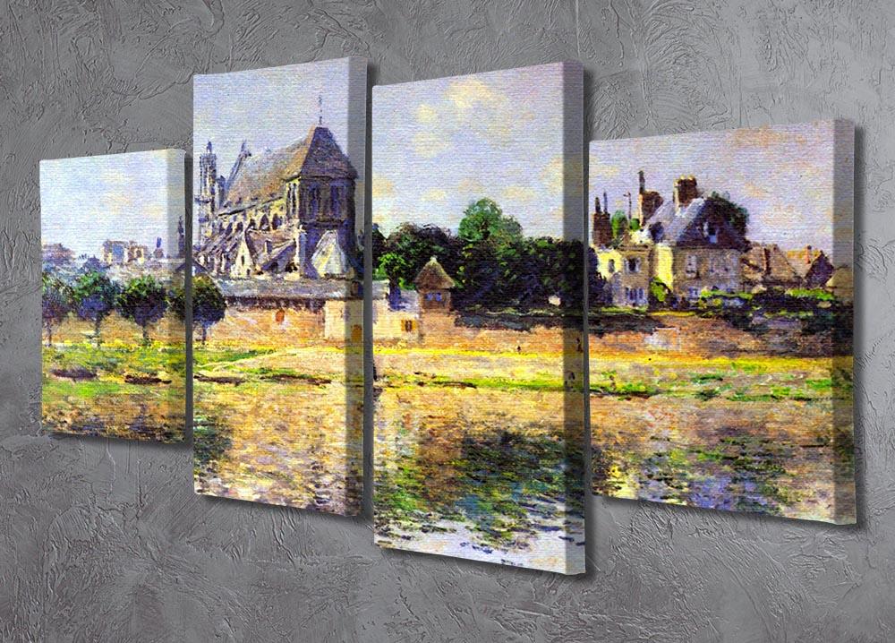 Monet's Garden in Vetheuil artwork displayed as a 4 split panel canvas, showcasing vibrant colors and intricate details.