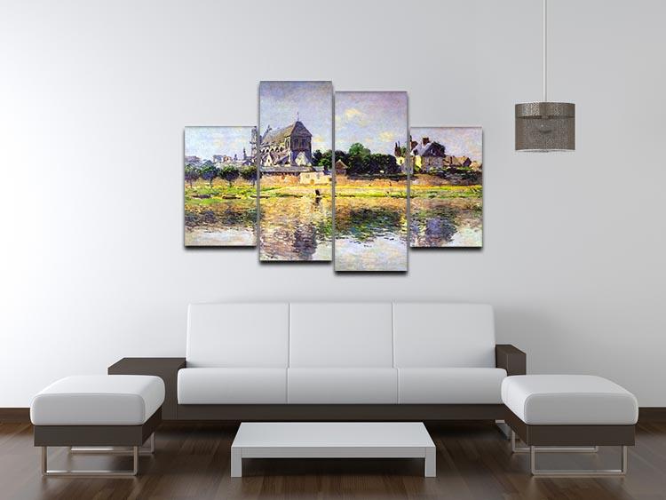 Monet's Garden in Vetheuil artwork displayed as a 4 split panel canvas, showcasing vibrant colors and intricate details.