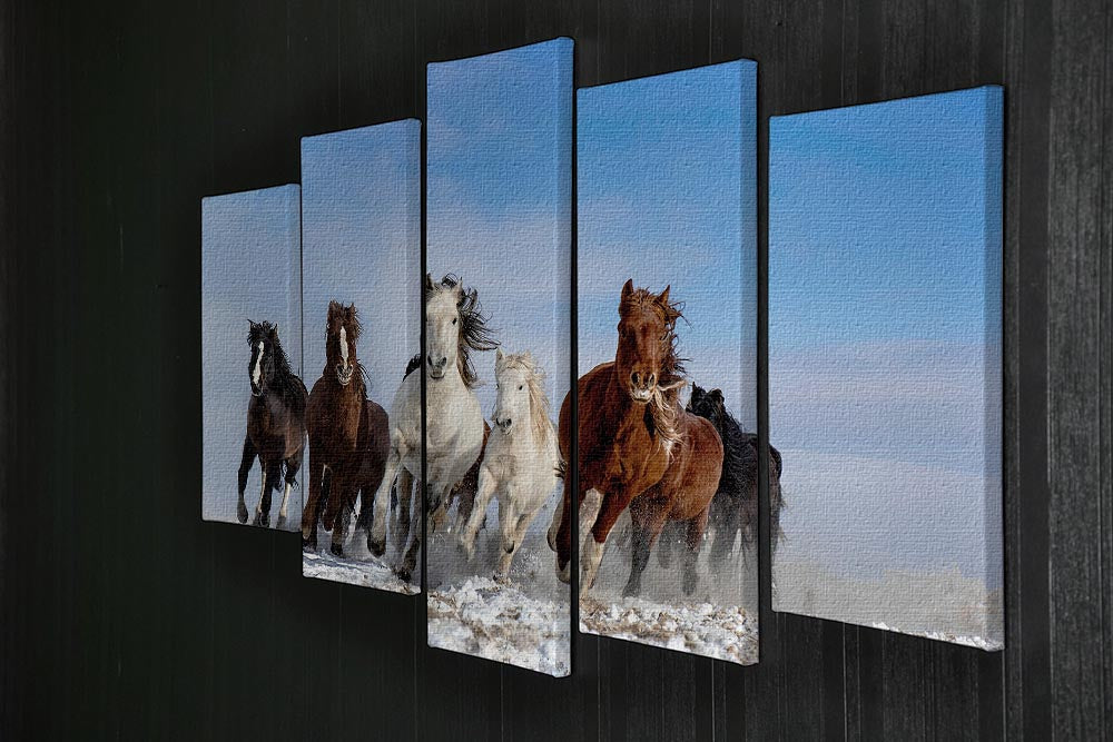 A stunning 5-panel canvas artwork featuring majestic Mongolia horses, showcasing vibrant colors and intricate details.