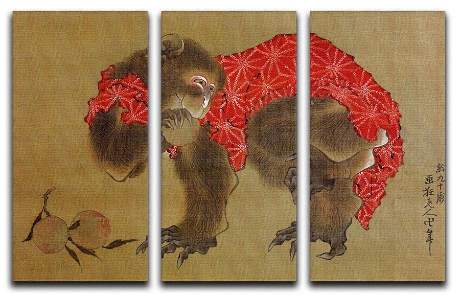 Three-panel canvas print featuring Hokusai's Monkey artwork, showcasing vibrant colors and intricate details.