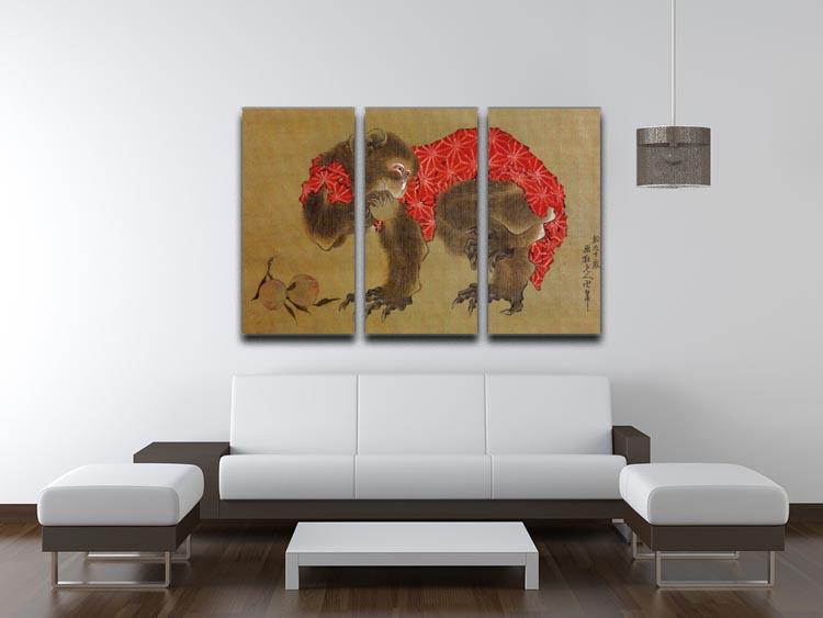 Three-panel canvas print featuring Hokusai's Monkey artwork, showcasing vibrant colors and intricate details.