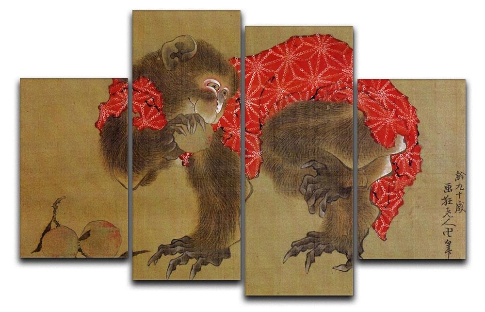 A 4-split canvas artwork featuring a monkey, inspired by Hokusai's artistic style, showcasing vibrant colors and intricate details.