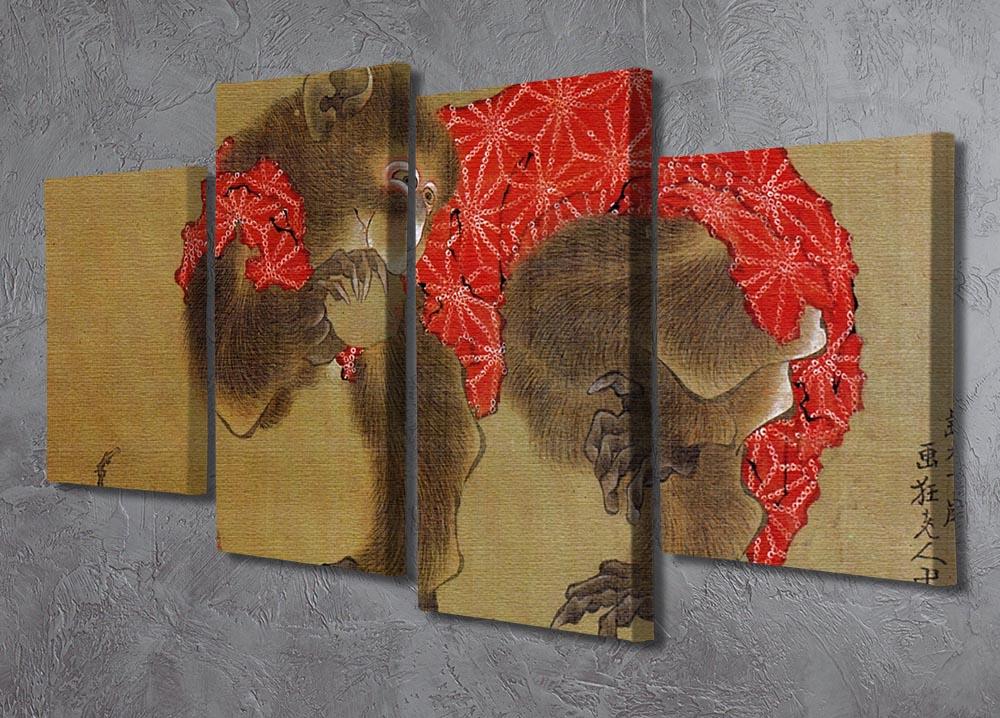 A 4-split canvas artwork featuring a monkey, inspired by Hokusai's artistic style, showcasing vibrant colors and intricate details.