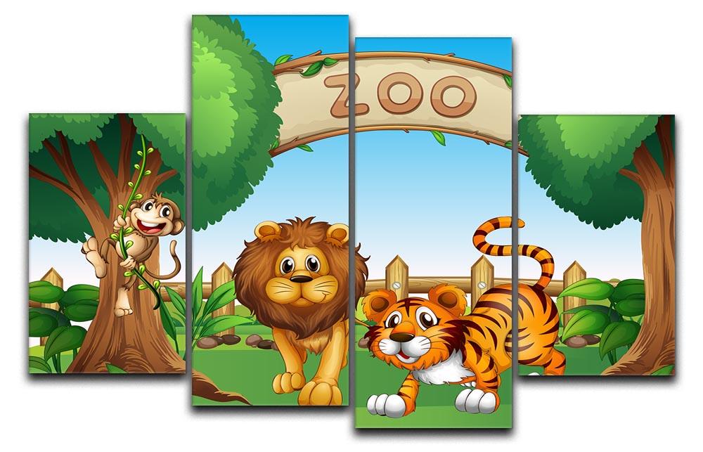 A vibrant 4-split canvas artwork featuring a monkey, lion, and tiger, showcasing their majestic beauty in a dynamic arrangement.