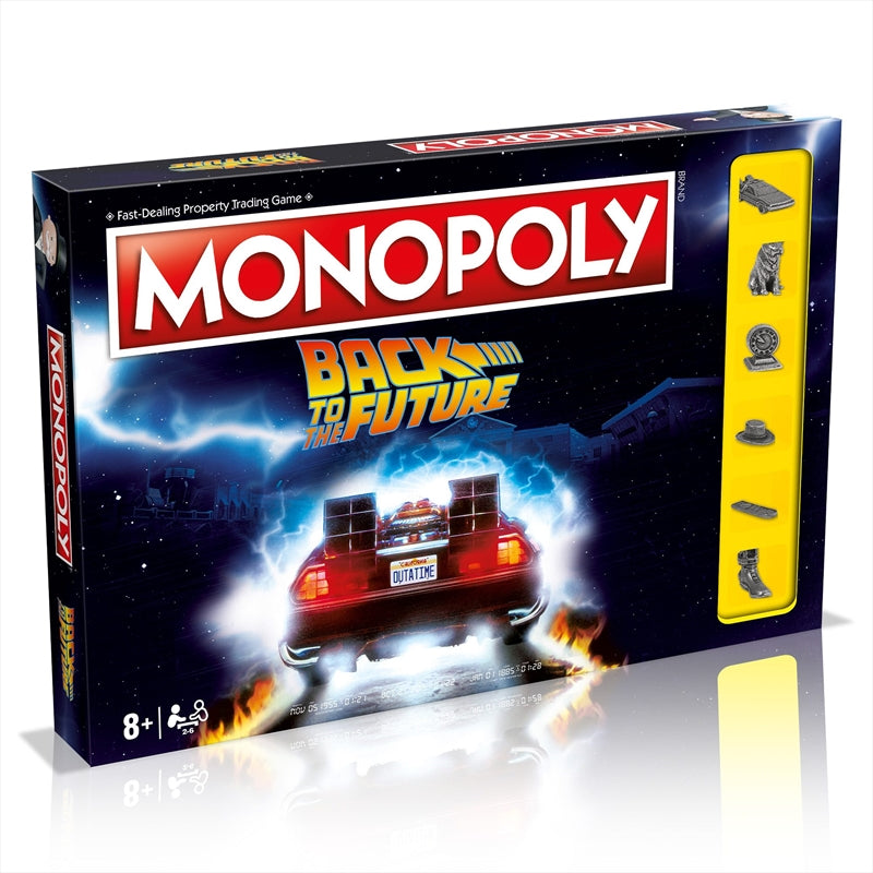 Monopoly - Back To The Future Edition board game featuring iconic characters and time travel theme.