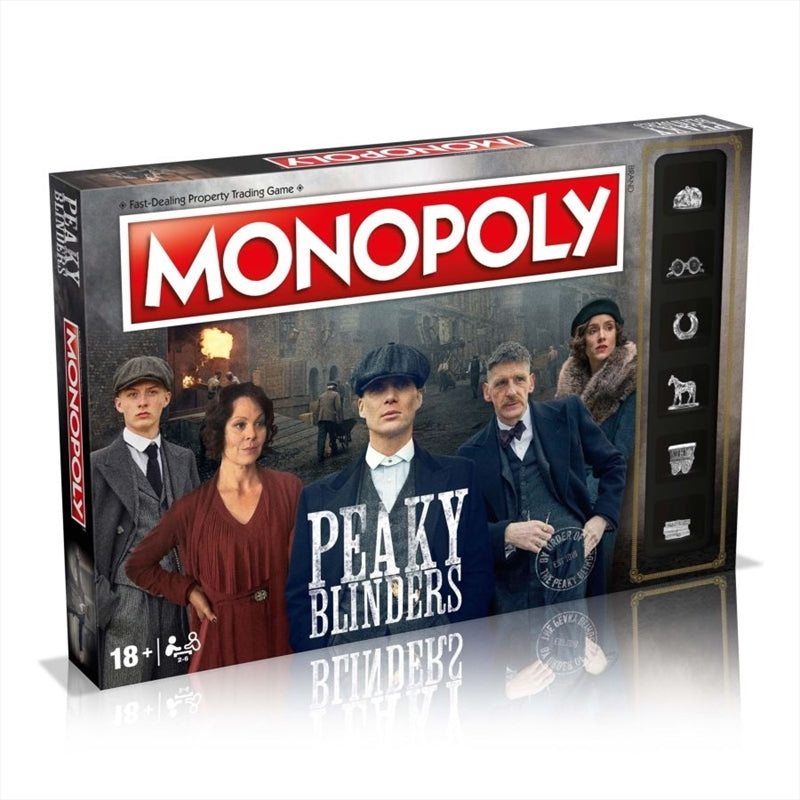 Monopoly Peaky Blinders Edition board game featuring custom pieces and themed design.