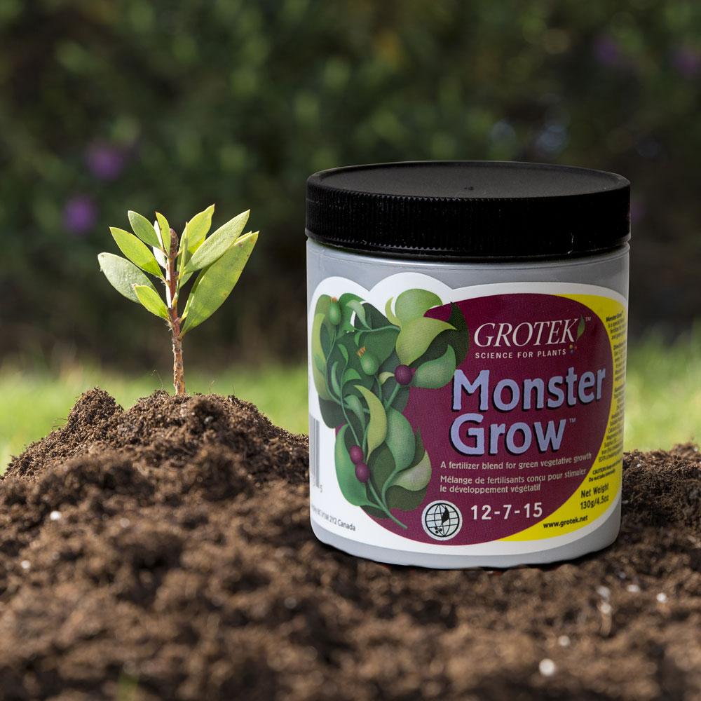Grotek Monster Grow Pro Hydroponic Fertiliser 130g package showcasing vibrant plant growth nutrients.