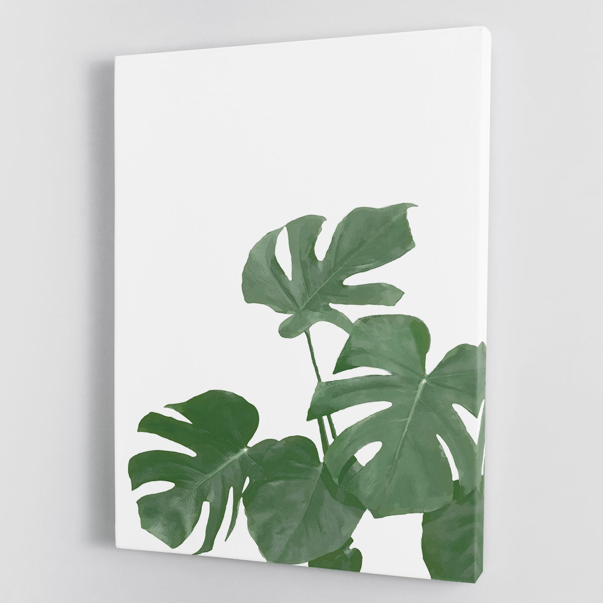 Monstera Aqua 04 canvas print featuring vibrant green leaves on a textured background, perfect for modern decor.