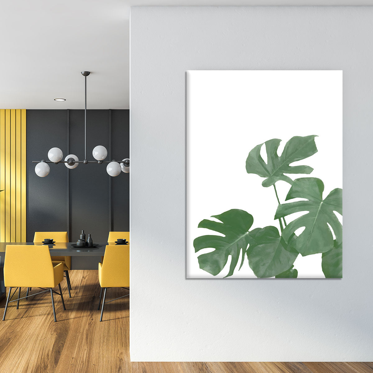 Monstera Aqua 04 canvas print featuring vibrant green leaves on a textured background, perfect for modern decor.