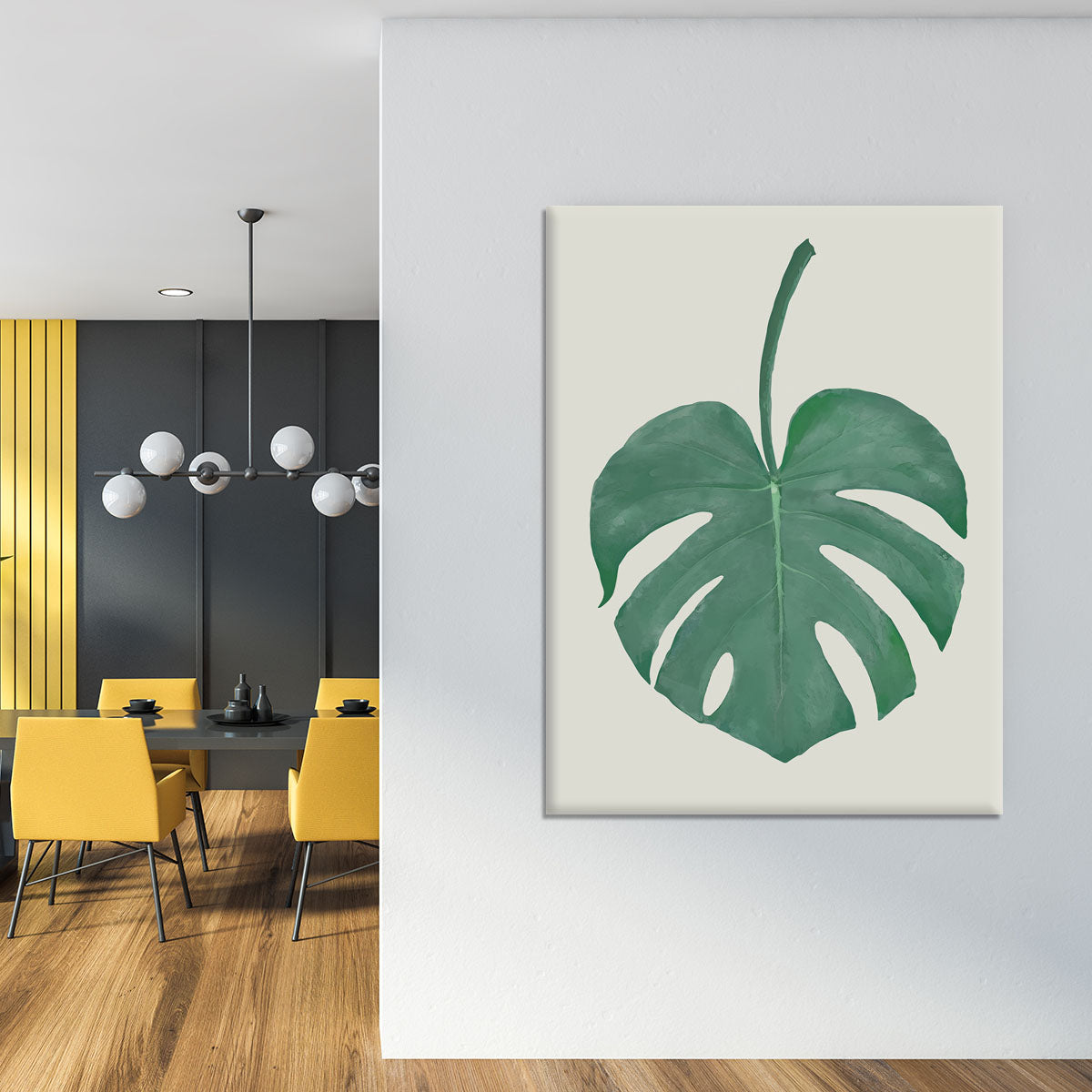 Monstera Aqua 05 canvas print featuring vibrant green leaves on a textured background, perfect for modern home decor.