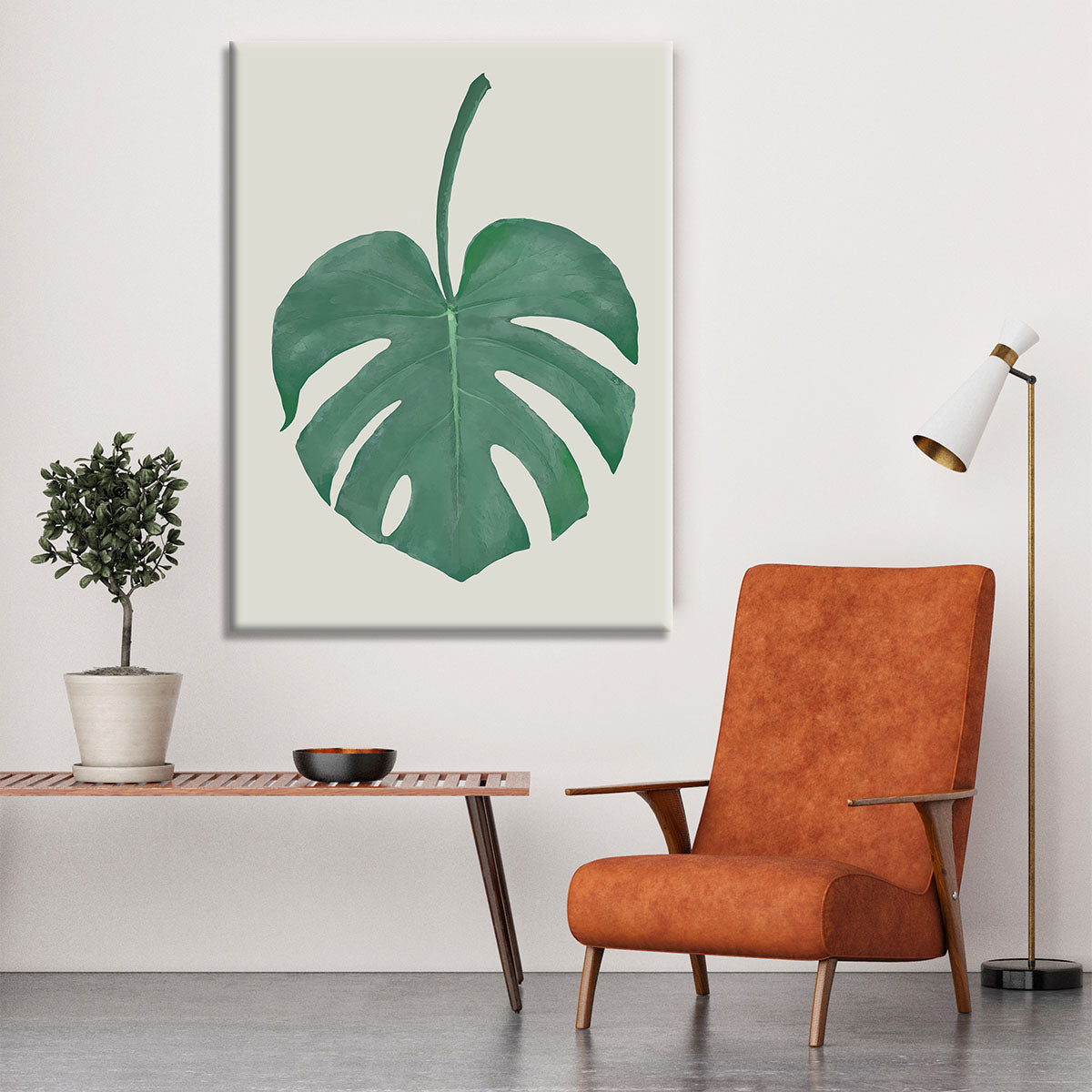 Monstera Aqua 05 canvas print featuring vibrant green leaves on a textured background, perfect for modern home decor.