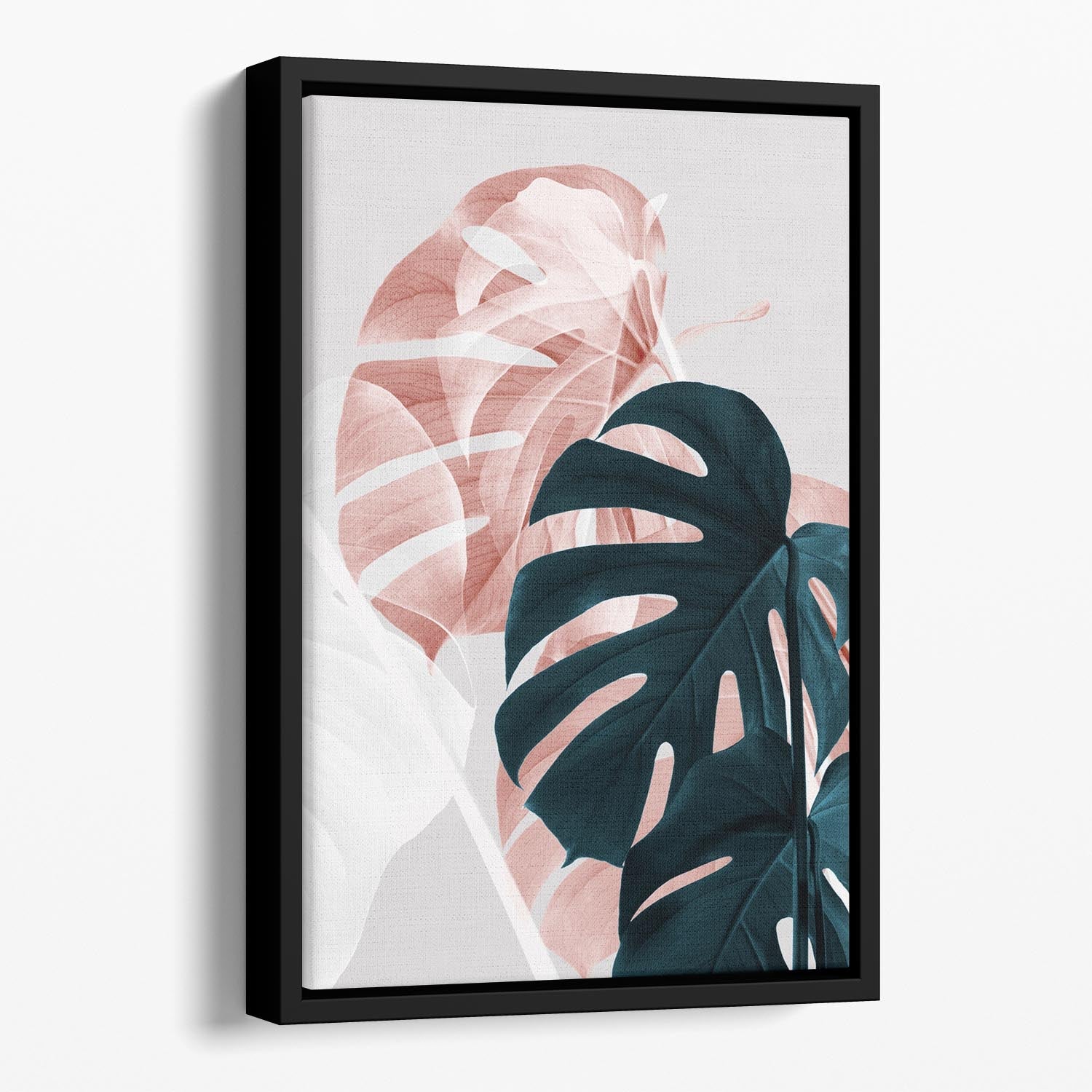 Monstera Creative 09 Floating Framed Canvas featuring vibrant abstract art in an elegant wooden frame.