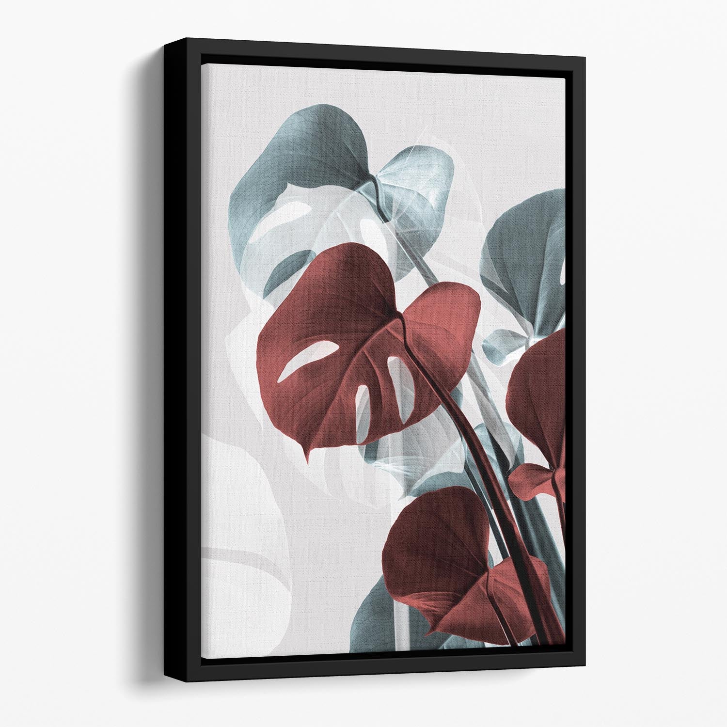 Monstera Creative 15 Floating Framed Canvas featuring vibrant abstract design in an elegant wooden frame.