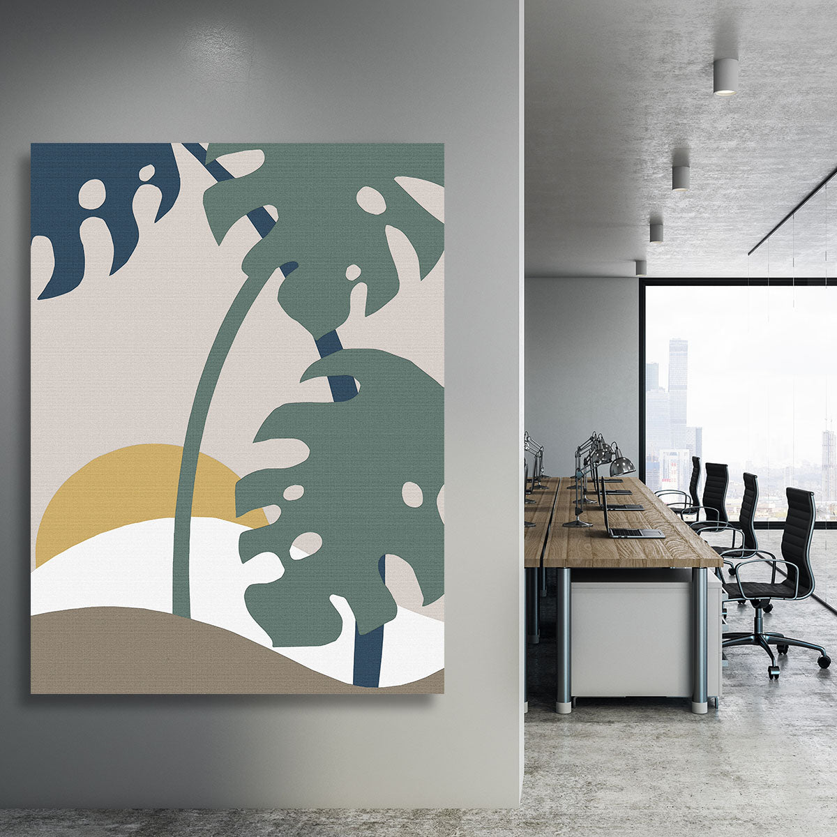 Monstera Cut Out 02 canvas print featuring a vibrant green leaf design on a white background, perfect for modern decor.