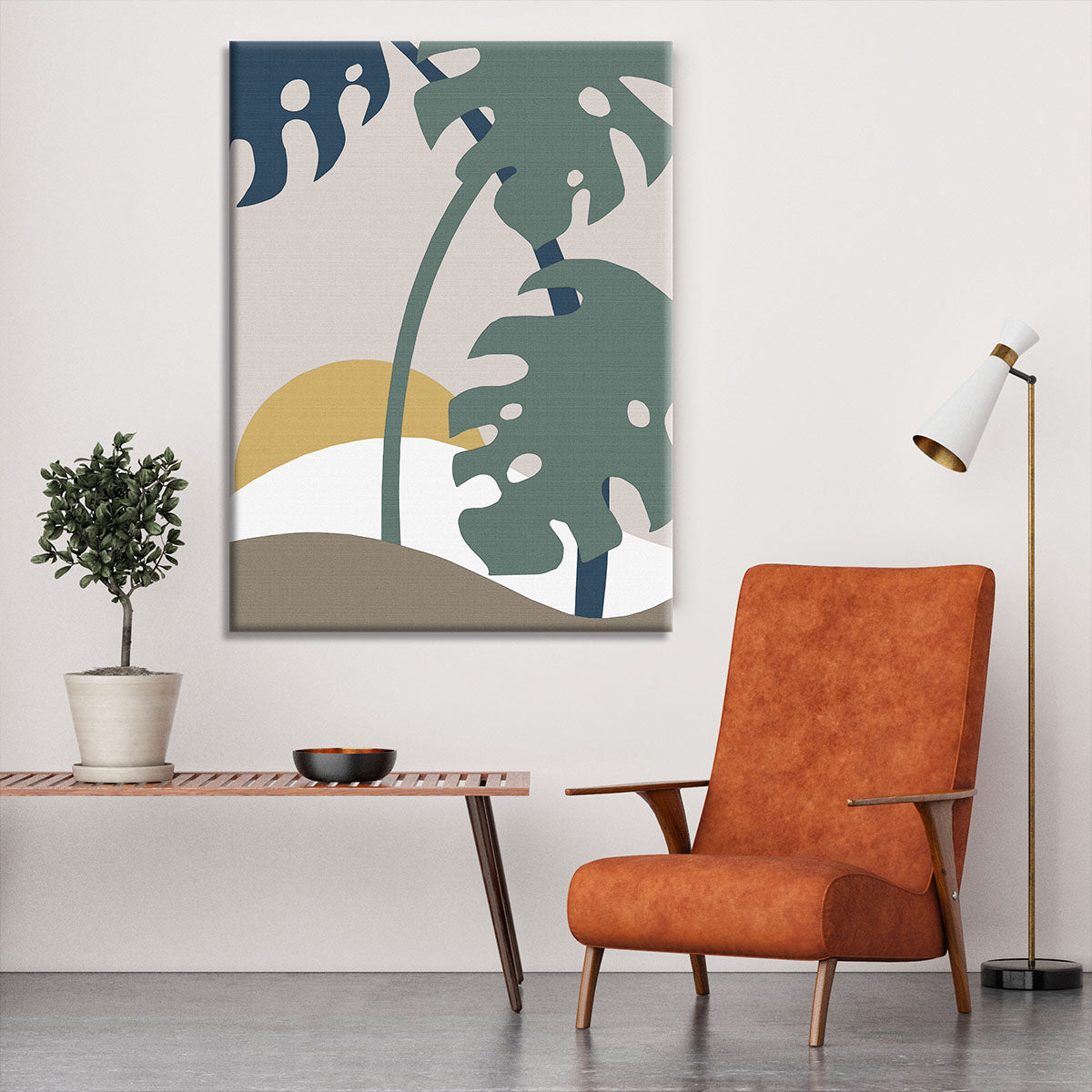 Monstera Cut Out 02 canvas print featuring a vibrant green leaf design on a white background, perfect for modern decor.
