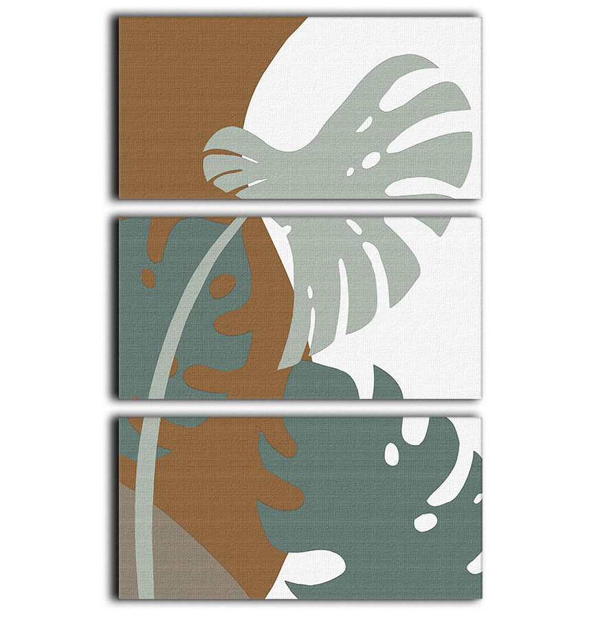 Monstera Cut Out 03 3-panel canvas print showcasing vibrant green leaves on a stylish split design.