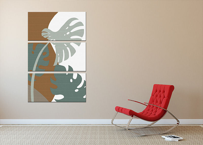 Monstera Cut Out 03 3-panel canvas print showcasing vibrant green leaves on a stylish split design.