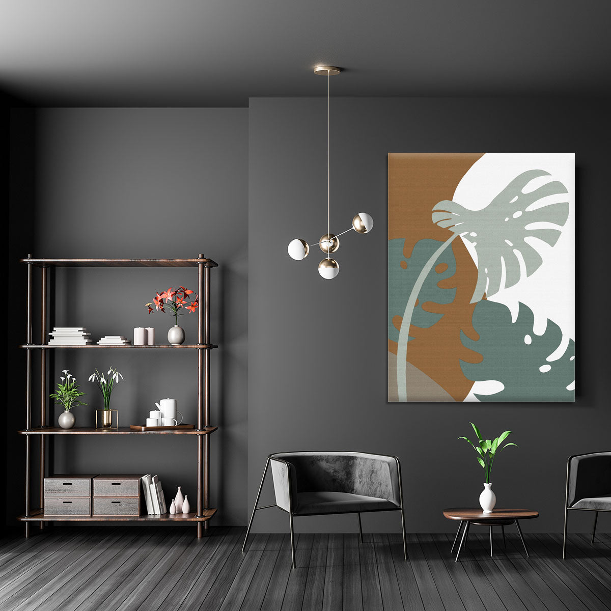 Monstera Cut Out 03 canvas print featuring a vibrant green Monstera leaf design on a white background, perfect for modern decor.